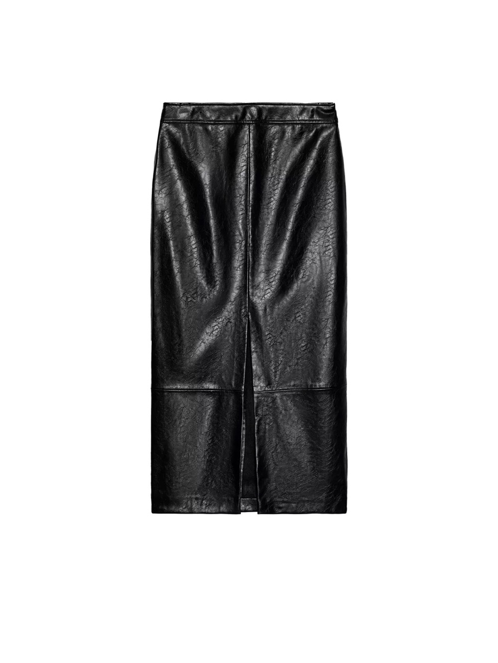 Zara Black Faux Leather Pencil Skirt with Back Slit